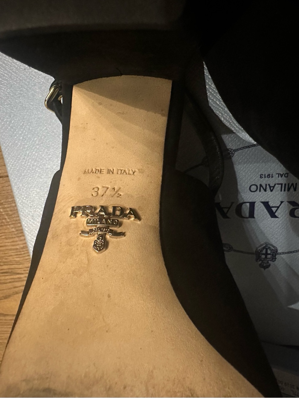 Prada Black Suede Ankle-Strap Block Heels - Picture 12 of 15